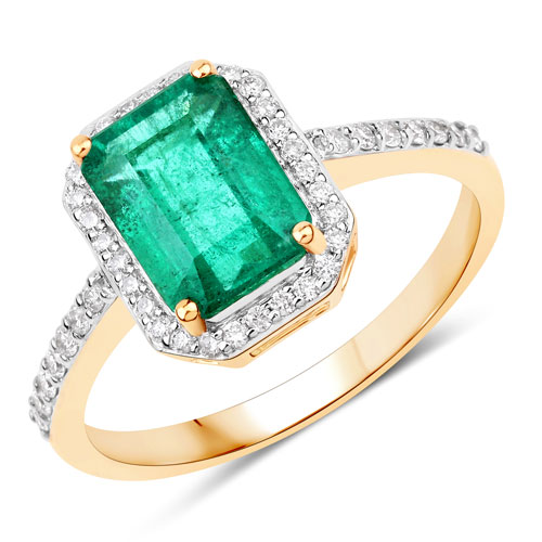 Emerald-IGI Certified 2.13 Carat Genuine Zambian Emerald and White Diamond 14K Yellow Gold Ring
