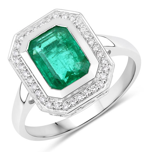 Emerald-IGI Certified 2.00 Carat Genuine Zambian Emerald and White Diamond 14K White Gold Ring