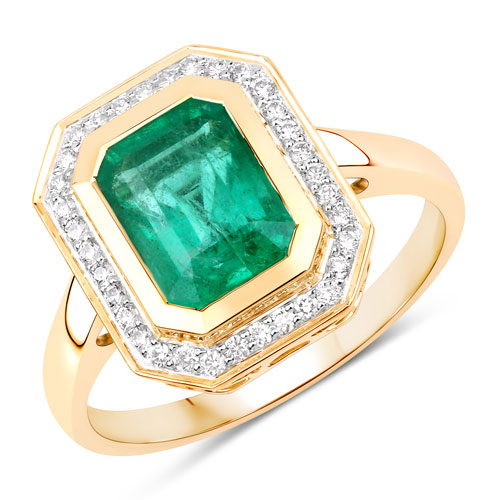 Emerald-IGI Certified 2.00 Carat Genuine Zambian Emerald and White Diamond 14K Yellow Gold Ring