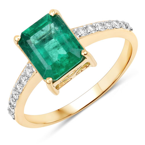 Emerald-IGI Certified 2.21 Carat Genuine Zambian Emerald and White Diamond 14K Yellow Gold Ring