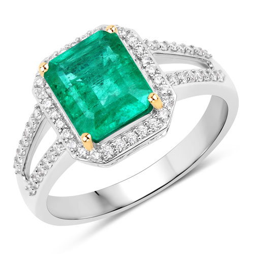 Emerald-IGI Certified 2.27 Carat Genuine Zambian Emerald and White Diamond 14K Yellow & White Gold Ring