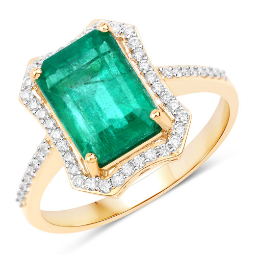 Emerald-IGI Certified 3.65 Carat Genuine Zambian Emerald and White Diamond 14K Yellow Gold Ring