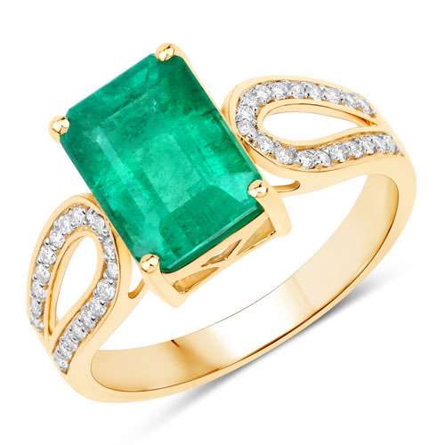 Emerald-IGI Certified 2.80 Carat Genuine Zambian Emerald and White Diamond 14K Yellow Gold Ring