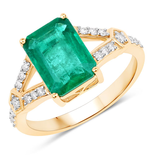Emerald-IGI Certified 2.84 Carat Genuine Zambian Emerald and White Diamond 14K Yellow Gold Ring