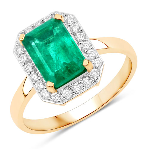 Emerald-IGI Certified 2.77 Carat Genuine Zambian Emerald and White Diamond 14K Yellow Gold Ring