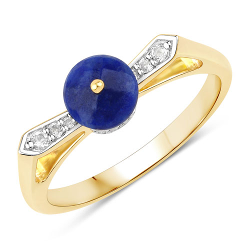 Rings-1.02 Carat Genuine Lapis and White Topaz .925 Sterling Silver Ring