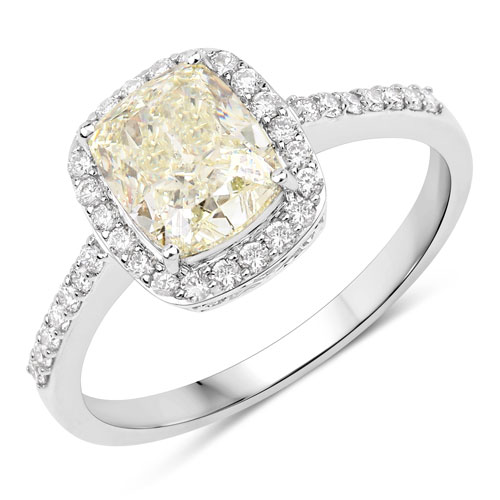 Diamond-IGI Certified 2.05 Carat Genuine Light Yellow Diamond Center and 0.29cttw White Diamond 18K White Gold Ring (2.34cttw)