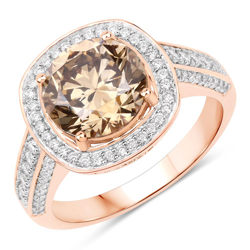 Diamond-IGI Certified 3.01 Carat Genuine Brown Diamond Center and 0.52cttw White Diamond 18K Rose Gold Ring (3.53cttw)