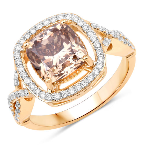 Diamond-IGI Certified 3.00 Carat Genuine Brown Diamond Center and 0.43cttw White Diamond 18K Yellow Gold Ring (3.43cttw)