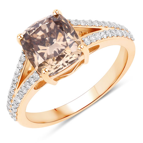 Diamond-IGI Certified 3.03 Carat Genuine Brown Diamond Center and 0.32cttw White Diamond 18K Yellow Gold Ring (3.35cttw)