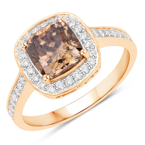 Diamond-IGI Certified 2.19 Carat Genuine Brown Diamond Center and 0.36cttw White Diamond 18K Yellow Gold Ring (2.55cttw)