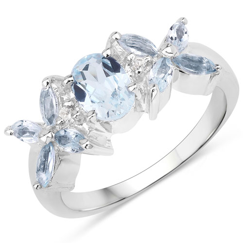 Rings-1.71 Carat Genuine Blue Topaz and White Topaz .925 Sterling Silver Ring