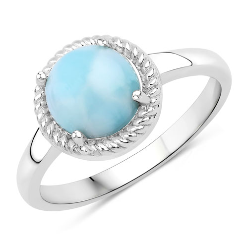 Rings-2.00 Carat Genuine Larimar .925 Sterling Silver Ring