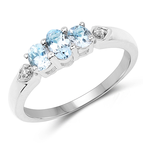 Rings-0.51 Carat Genuine Aquamarine and White Topaz .925 Sterling Silver Ring