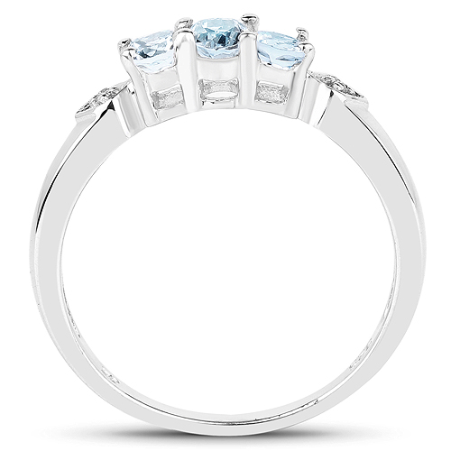 0.51 Carat Genuine Aquamarine and White Topaz .925 Sterling Silver Ring