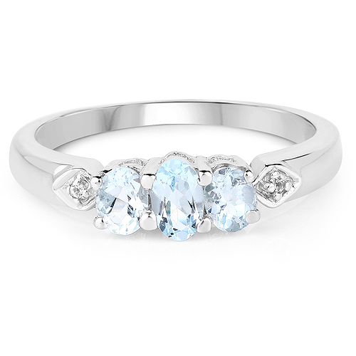 0.51 Carat Genuine Aquamarine and White Topaz .925 Sterling Silver Ring