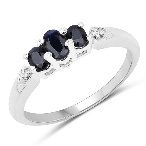 Sapphire-0.63 Carat Genuine Blue Sapphire and White Topaz .925 Sterling Silver Ring