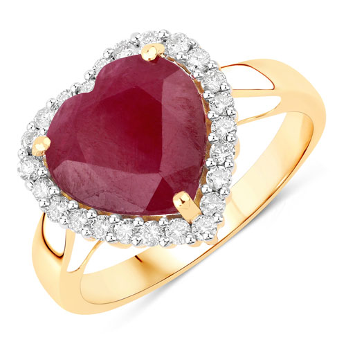 Ruby-4.59 Carat Genuine Ruby and White Diamond 14K Yellow Gold Ring