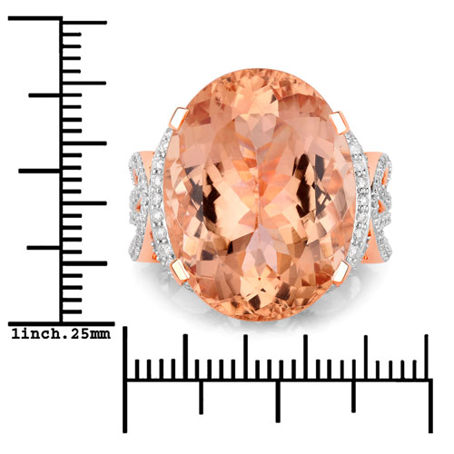 21.08 Carat Genuine Morganite and White Diamond 14K Rose Gold Ring