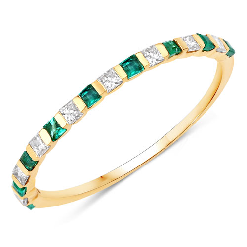 Emerald-0.30 Carat Genuine Zambian Emerald and White Diamond 14K Yellow Gold Ring