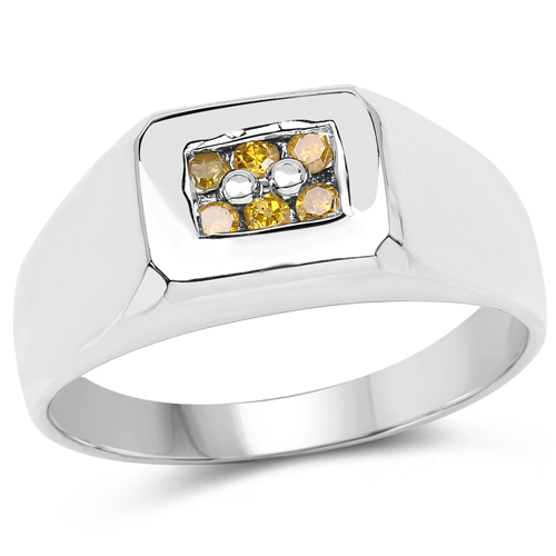 Diamond-0.14 Carat Genuine Yellow Diamond .925 Sterling Silver Ring