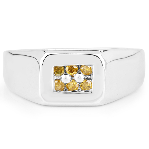 0.14 Carat Genuine Yellow Diamond .925 Sterling Silver Ring