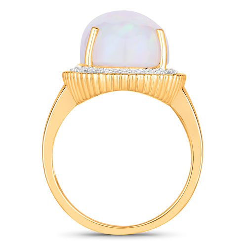 8.30 Carat Genuine Ethiopian Opal and White Diamond 14K Yellow Gold Ring