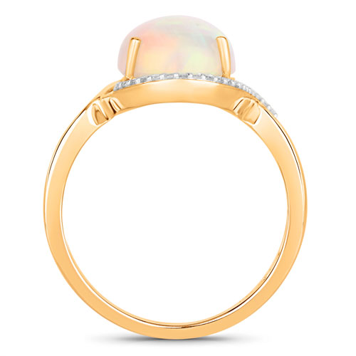 3.34 Carat Genuine Ethiopian Opal and White Diamond 14K Yellow Gold Ring