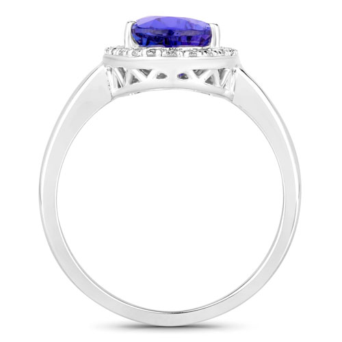 3.58 Carat Genuine Tanzanite and White Diamond 14K White Gold Ring