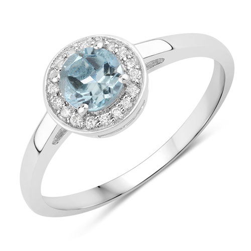 Rings-0.47 Carat Genuine Aquamarine and Lab Grown Diamond .925 Sterling Silver Ring