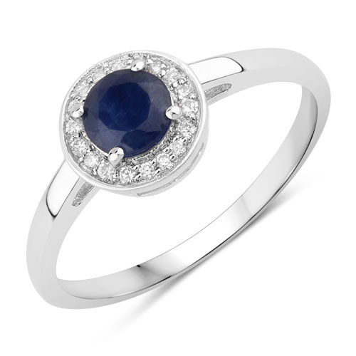 Sapphire-0.74 Carat Genuine Blue Sapphire and Lab Grown Diamond .925 Sterling Silver Ring