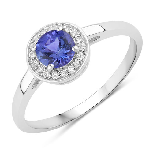 Tanzanite-0.56 Carat Genuine Tanzanite and Lab Grown Diamond .925 Sterling Silver Ring