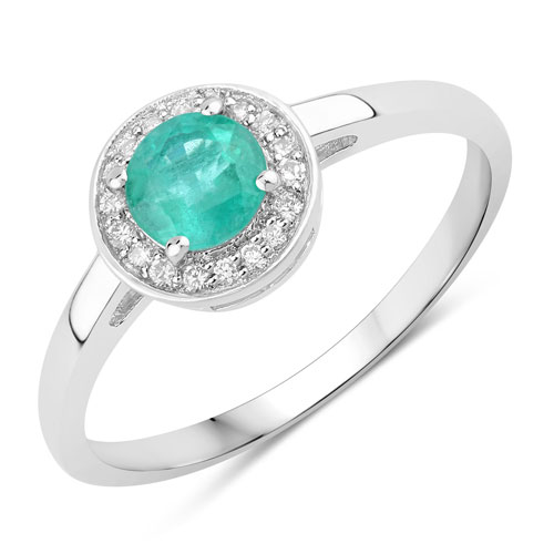 Emerald-0.51 Carat Genuine Zambian Emerald and Lab Grown Diamond .925 Sterling Silver Ring