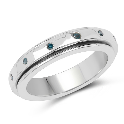 Diamond-0.14 Carat Genuine Blue Diamond .925 Sterling Silver Ring