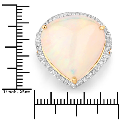 12.85 Carat Genuine Ethiopian Opal and White Diamond 14K Yellow Gold Ring
