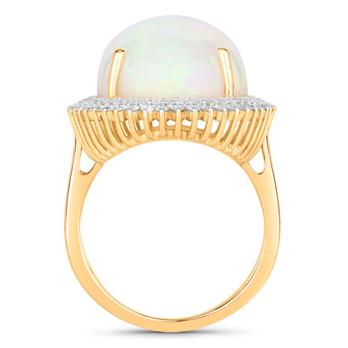 12.21 Carat Genuine Ethiopian Opal and White Diamond 14K Yellow Gold Ring