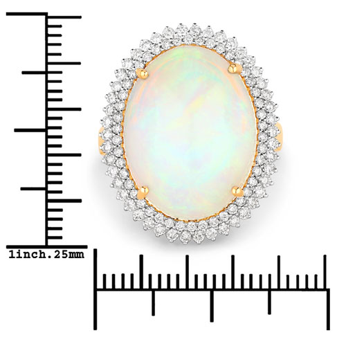 12.21 Carat Genuine Ethiopian Opal and White Diamond 14K Yellow Gold Ring