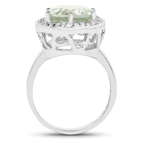 4.97 Carat Genuine Green Amethyst and White Topaz .925 Sterling Silver Ring