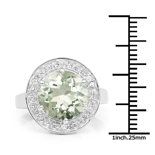 4.97 Carat Genuine Green Amethyst and White Topaz .925 Sterling Silver Ring