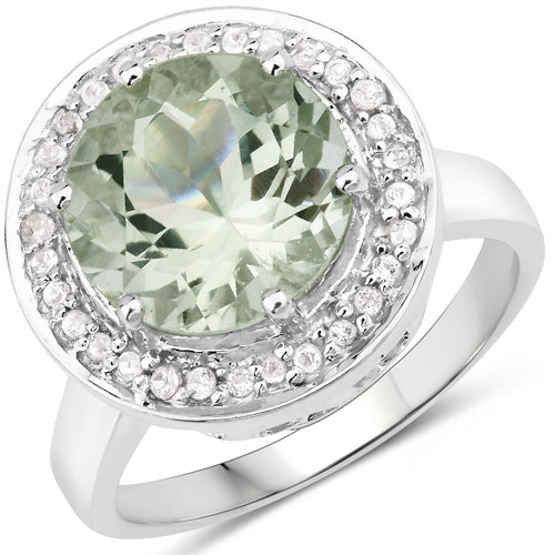 Amethyst-4.94 Carat Genuine Green Amethyst and White Topaz .925 Sterling Silver Ring