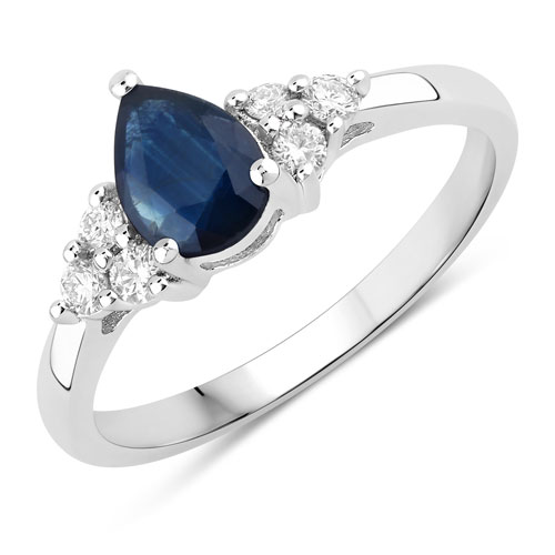 Sapphire-1.01 Carat Genuine Blue Sapphire and Lab Grown Diamond .925 Sterling Silver Ring