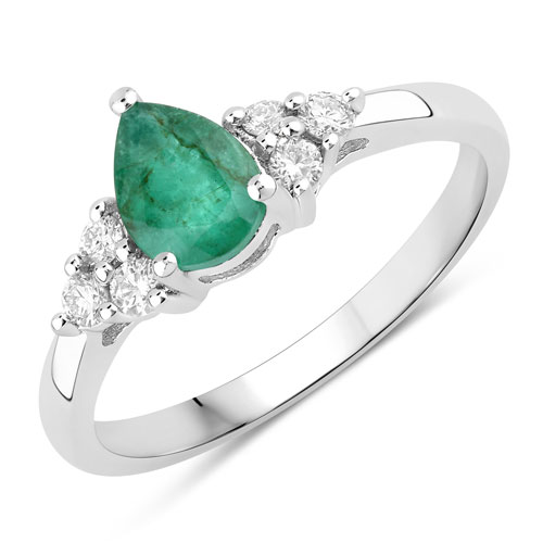Emerald-0.86 Carat Genuine Zambian Emerald and Lab Grown Diamond .925 Sterling Silver Ring