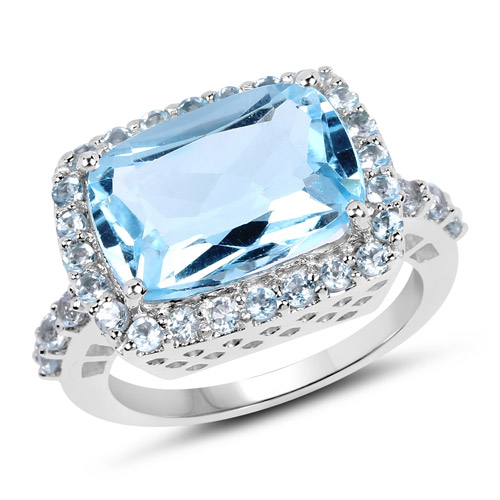 Rings-8.08 Carat Genuine Blue Topaz .925 Sterling Silver Ring
