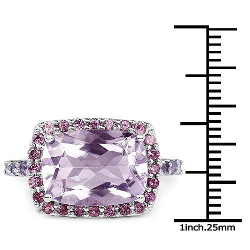 7.76 Carat Genuine Pink Amethyst and Rhodolite .925 Sterling Silver Ring