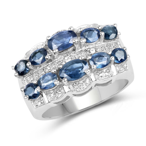 Sapphire-2.35 Carat Genuine Blue Sapphire and White Topaz .925 Sterling Silver Ring