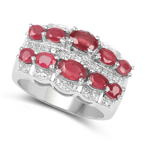 2.41 Carat Genuine Glass Filled Ruby & White Topaz .925 Sterling Silver Ring