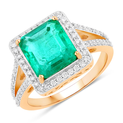 Emerald-IGI Certified 4.04 Carat Genuine Zambian Emerald and White Diamond 18K Yellow Gold Ring
