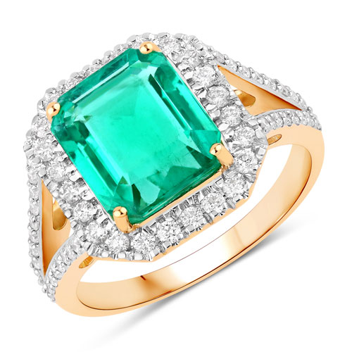 Emerald-IGI Certified 4.42 Carat Genuine Zambian Emerald and White Diamond 18K Yellow Gold Ring