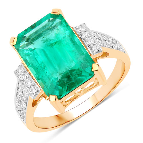 Emerald-IGI Certified 4.97 Carat Genuine Zambian Emerald and White Diamond 18K Yellow Gold Ring