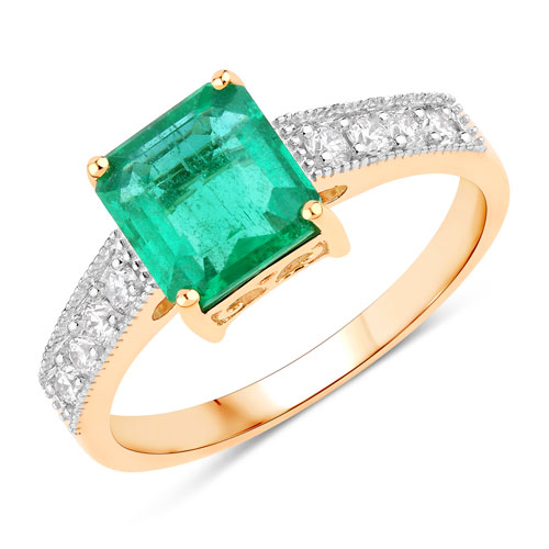 Emerald-IGI Certified 1.97 Carat Genuine Zambian Emerald and White Diamond 18K Yellow Gold Ring